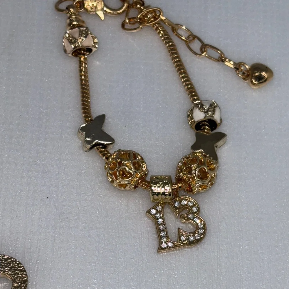 13 yr old girl jewelry gift set Gold NecklacePendant and charm bracelet NWT